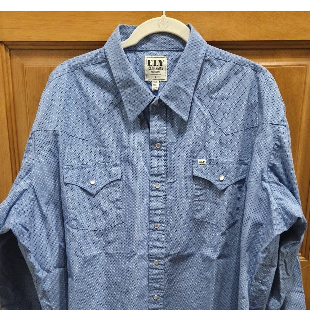 Nice Mens Fly Cattleman Long Sleeve L/S Snap Front Shirt 3XLT Blue Cowboy Horse